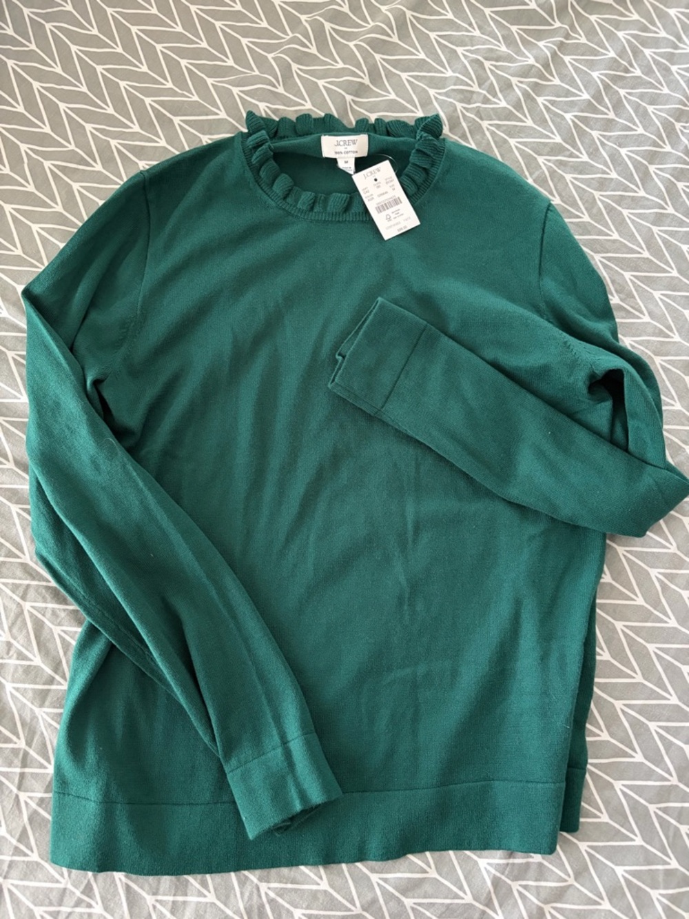 J. Crew Emerald Ruffle-Neck Lightweight Knit Sweater
